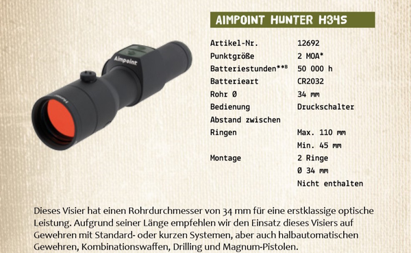 Aimpoint Hunter H34S 2MOA